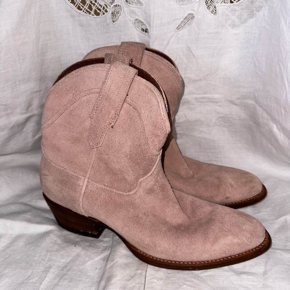 Tecovas Lucy Pink Suede Leather Boots Bootie
